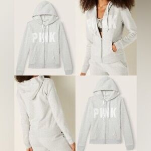 PINK Victoria's Secret Gray Long Sleeve Full Zip Hoodie